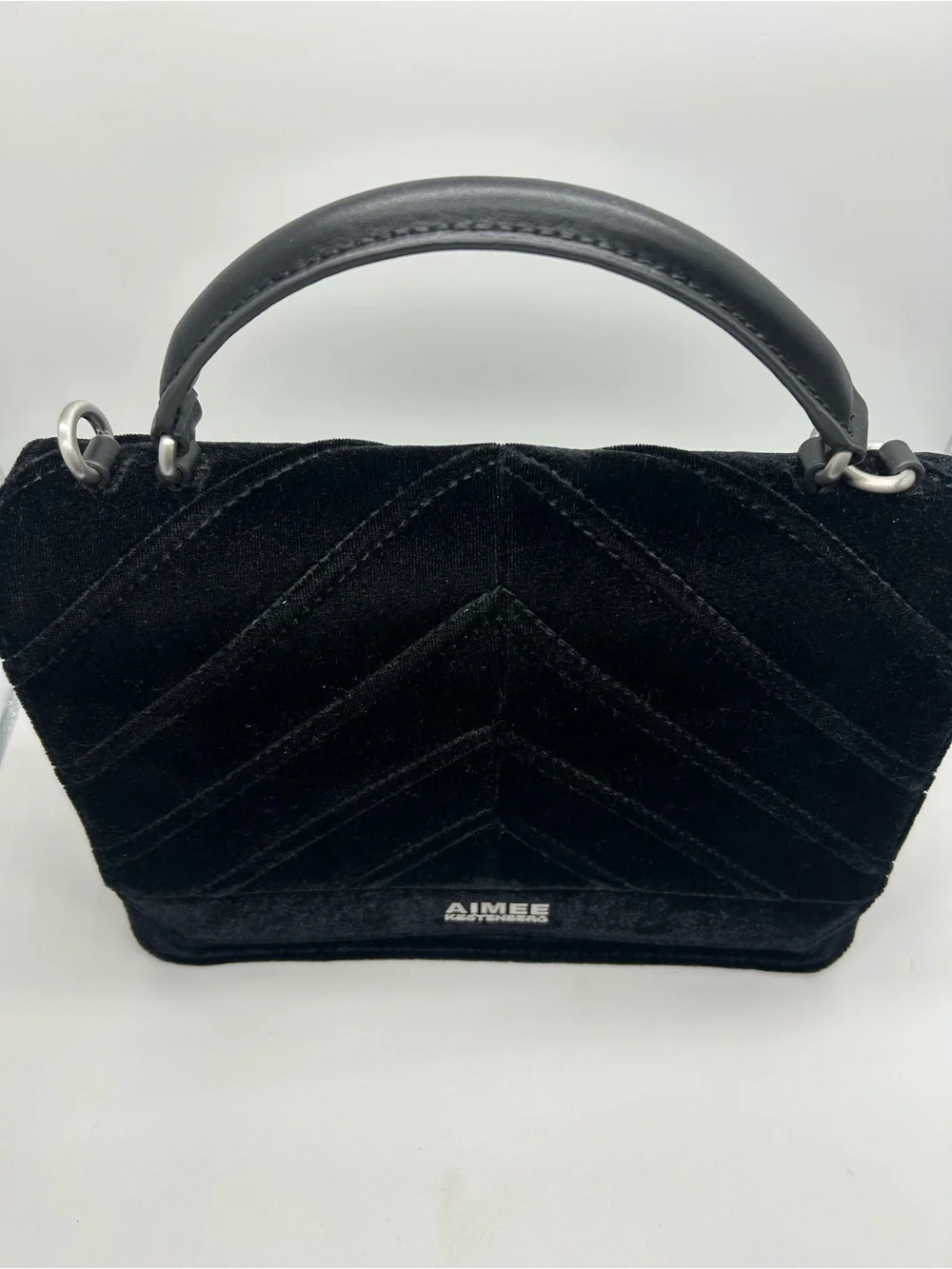 Aimee Kestenberg Black Velvet Chevron Top‎ Handle Satchel